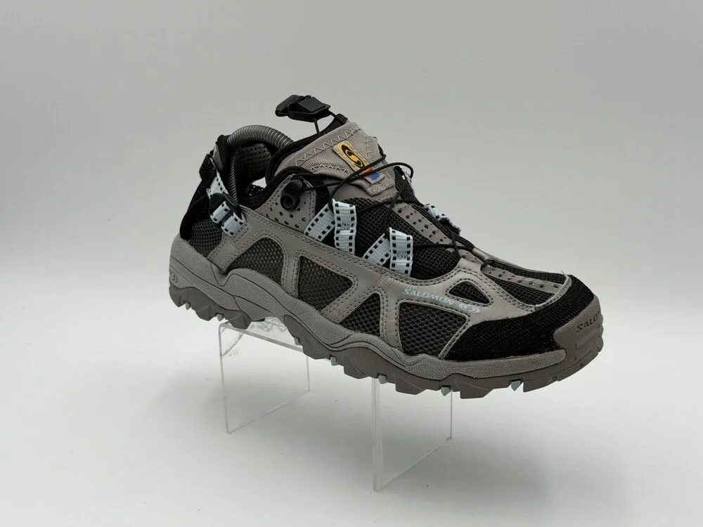 Salomon Techamphibian 2 Shoes Womens Size 9.5 Gray Mesh Blue Hiking Quicklace